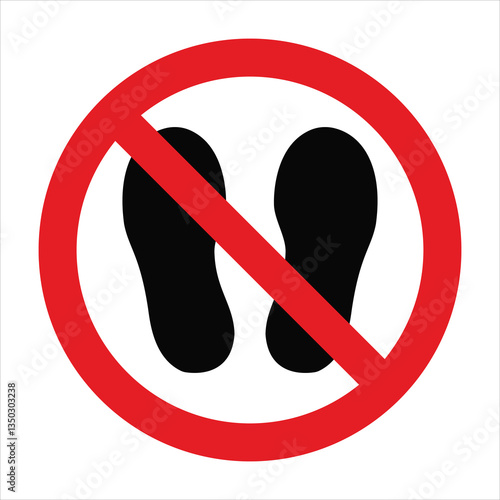 Red circle with diagonal line over black footprints, indicating prohibition of walking without shoes or entering with footwear