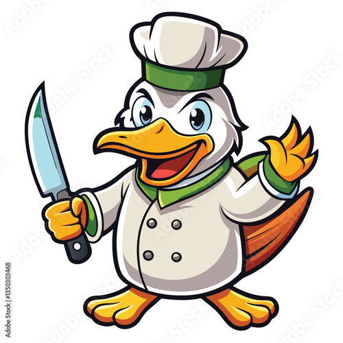 Chef duck mascot with knife