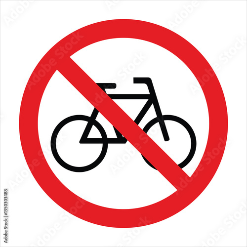 Red prohibition sign with bicycle icon, indicating no cycling allowed in designated area