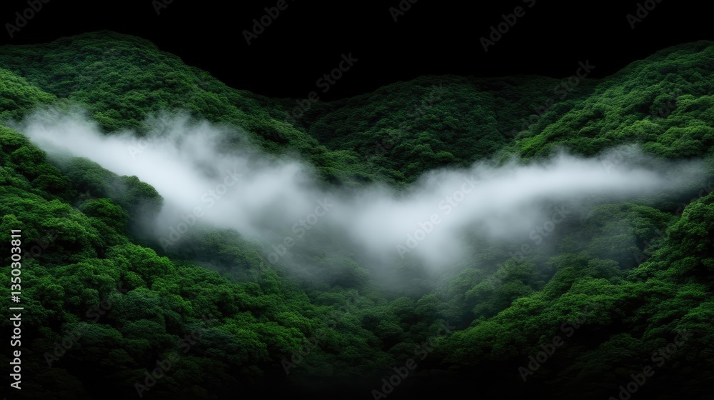 Lush green mountain range enveloped in mist Lush green mountain range enveloped in mist