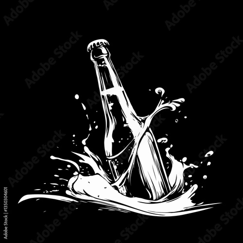 Stylized Beer Bottle Wave Minimalist Illustration