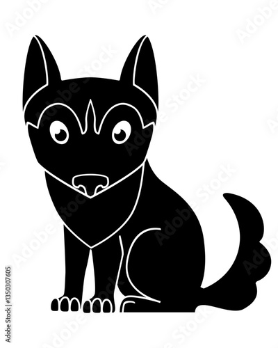 Dog silhouette. Cute husky puppy - black silhouette for logo or pictogram. Sitting malamute puppy - picture for an icon or sign. A little dog	