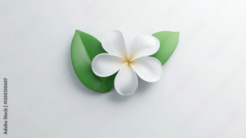 White flower, green leaves, minimal, background, ad White flower, green leaves, minimal, background, ad