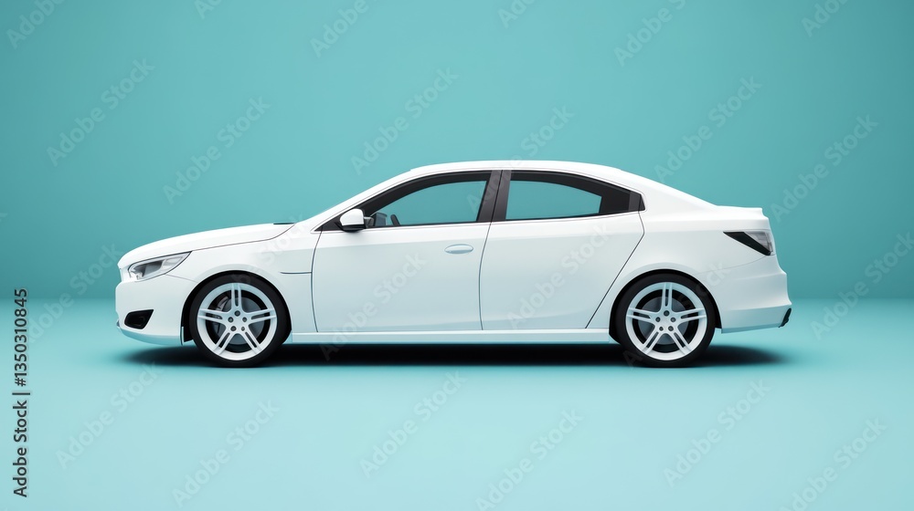 White Sedan Studio Shot, Teal Background White Sedan Studio Shot, Teal Background