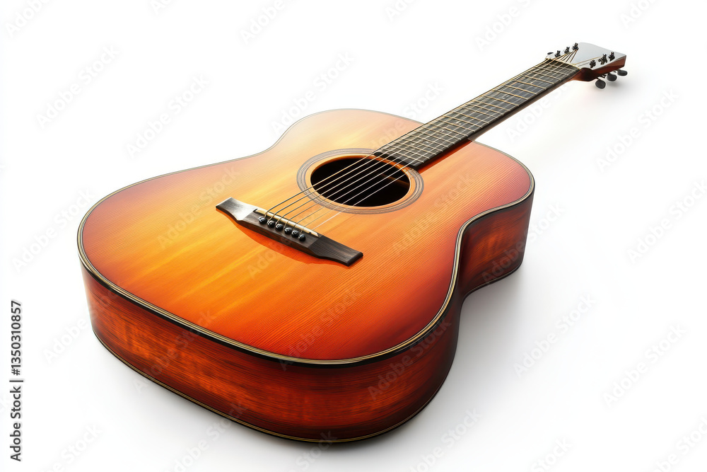 Fototapeta premium Acoustic Guitar with a Wooden Finish Isolated on White Background