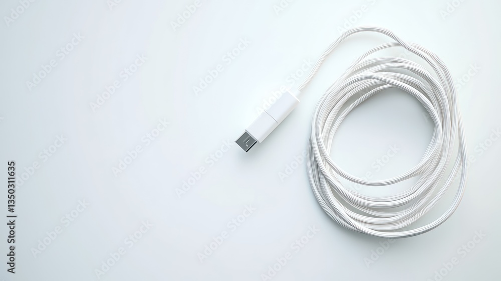 White cable, coiled, desk, tech, blank White cable, coiled, desk, tech, blank
