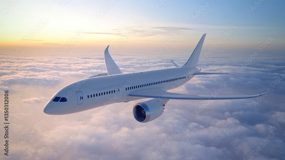 Obraz premium Airplane Sunset Flight Cloudscape Travel (1)