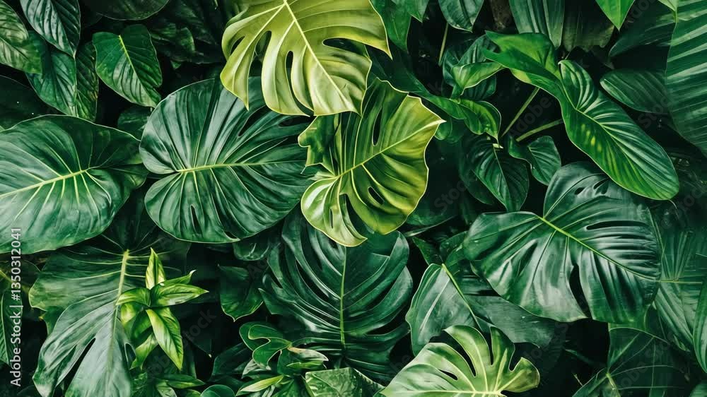 Lush green foliage creates a dense tropical atmosphere in nature's vibrant display Lush green foliage creates a dense tropical atmosphere in nature's vibrant display