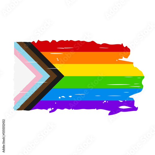Grunge Progress Pride LGBT rainbow flag. LGBTQ community symbol.  Gay pride month. Vector template for poster, banner, card, flyer, sticker, etc.