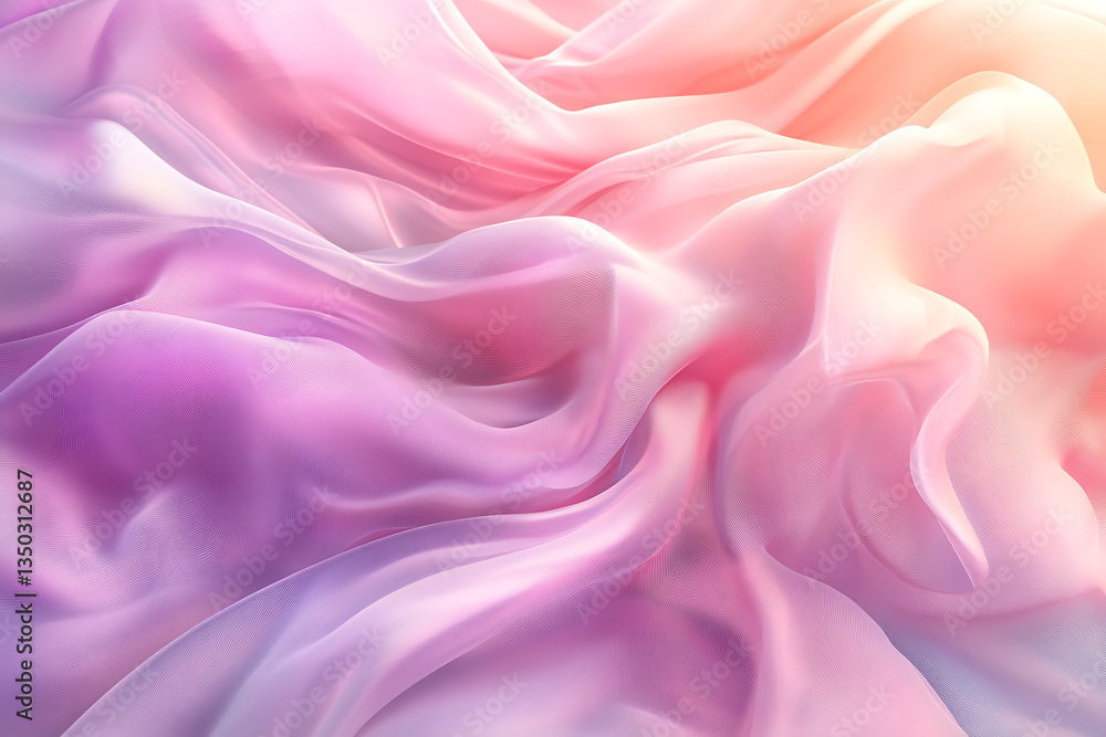 Fototapeta premium A mesmerizing, high-resolution 3D render of ethereal swirling fabric, gracefully flowing in delicate pastel pink and lavender hues.