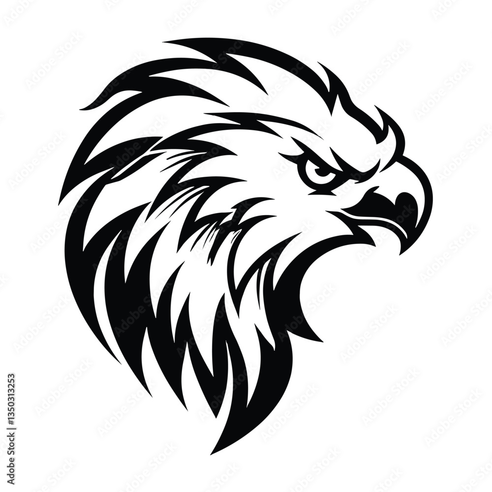 Obraz premium A powerful and majestic silhouette of a griffin head, featuring sharp beak, fierce eyes, and noble details. Perfect for fantasy-themed designs, gaming logos, heraldic emblems, and mythical artwork.