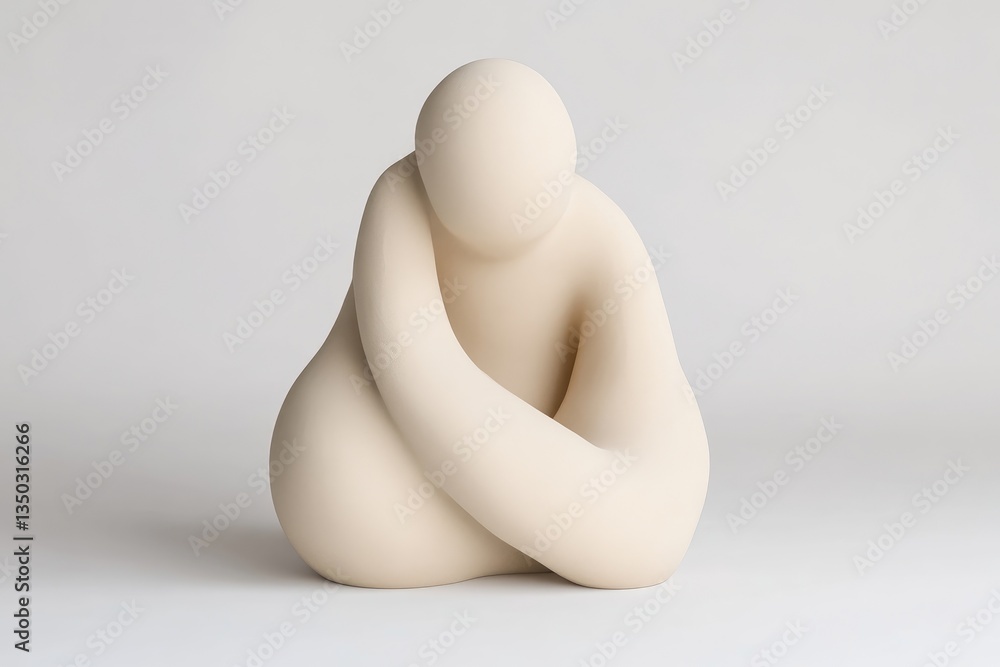Obraz premium Cream-colored abstract sculpture of a seated figure