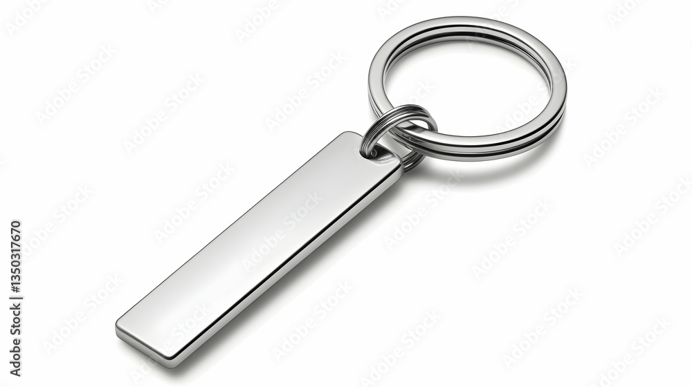 Silver rectangular keychain, isolated background Silver rectangular keychain, isolated background