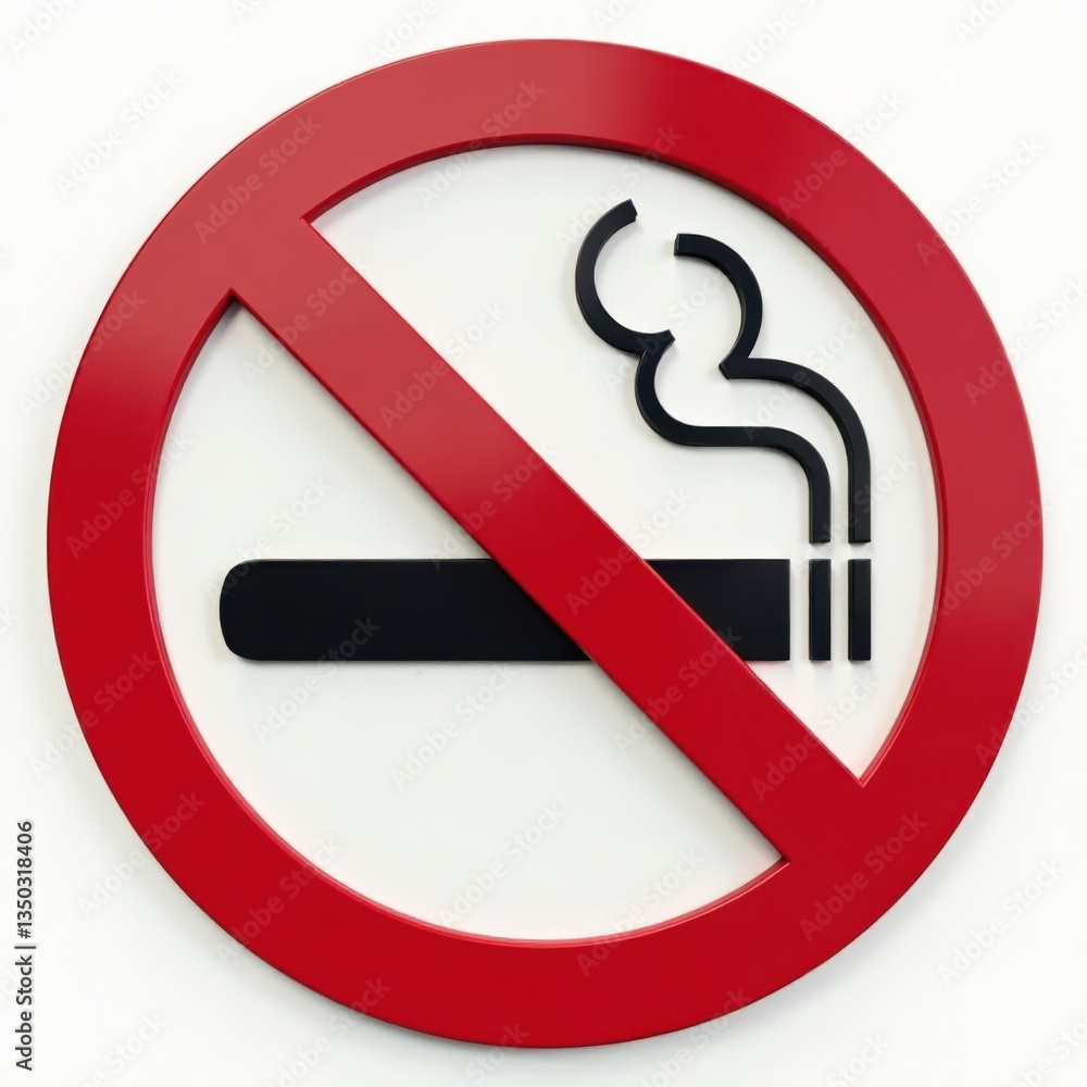 Close-up of a no smoking sign against pure white backdrop, design, prohibited Close-up of a no smoking sign against pure white backdrop, design, prohibited
