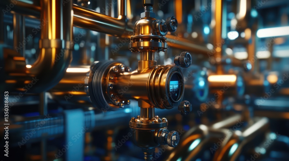 Fototapeta premium Copper Pipes Industrial Facility Control