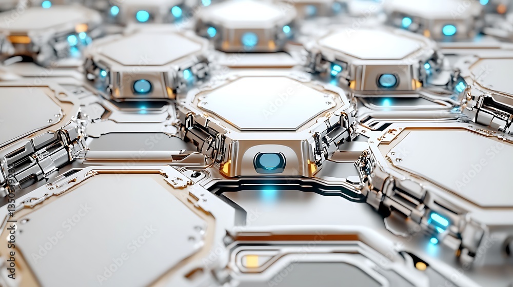 Fototapeta premium Futuristic Abstract Hexagonal Technology Background Sci Fi Metallic Circuit Board Design