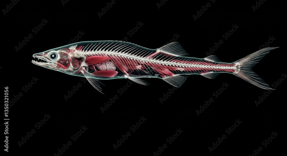 Fototapeta premium Intricate Anatomical Study of a Fish: A Detailed and Artistic Representation of Internal Structures
