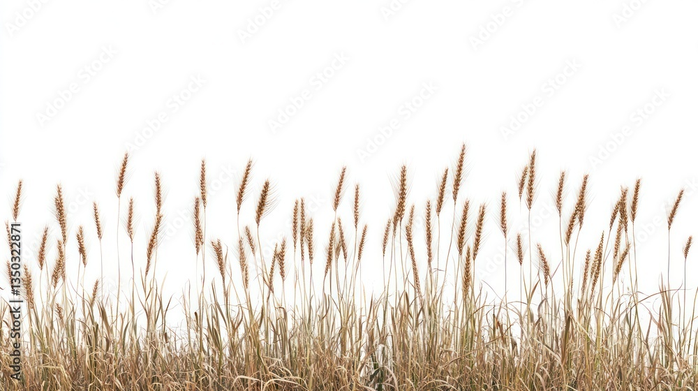 Fototapeta premium Autumn grass border, white background, design element