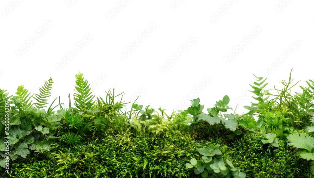 a lush arrangement of various green plants and ferns against a white background creating a vibrant and fresh atmosphere suitable for nature-themed designs or presentations a lush arrangement of various green plants and ferns against a white background creating a vibrant and fresh atmosphere suitable for nature-themed designs or presentations