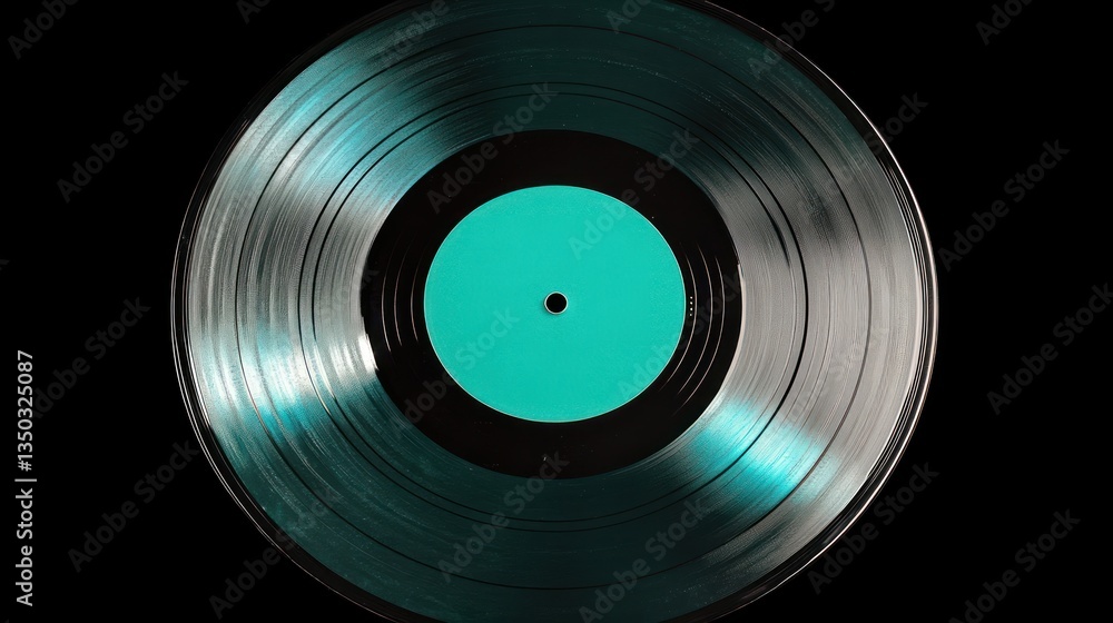 Teal vinyl record spins dark Teal vinyl record spins dark