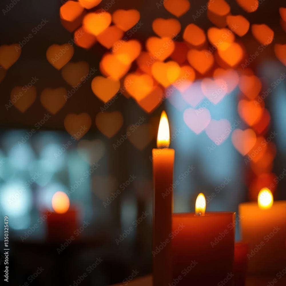 Soft candlelight illuminates heartshaped bokeh, festive, glow Soft candlelight illuminates heartshaped bokeh, festive, glow