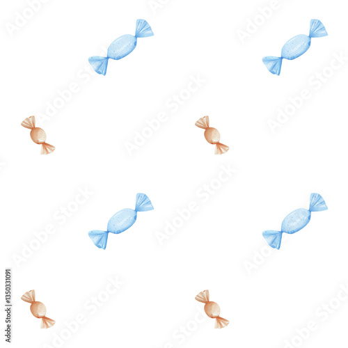 Foto Seamless watercolor pattern with sweet candies in wrapper