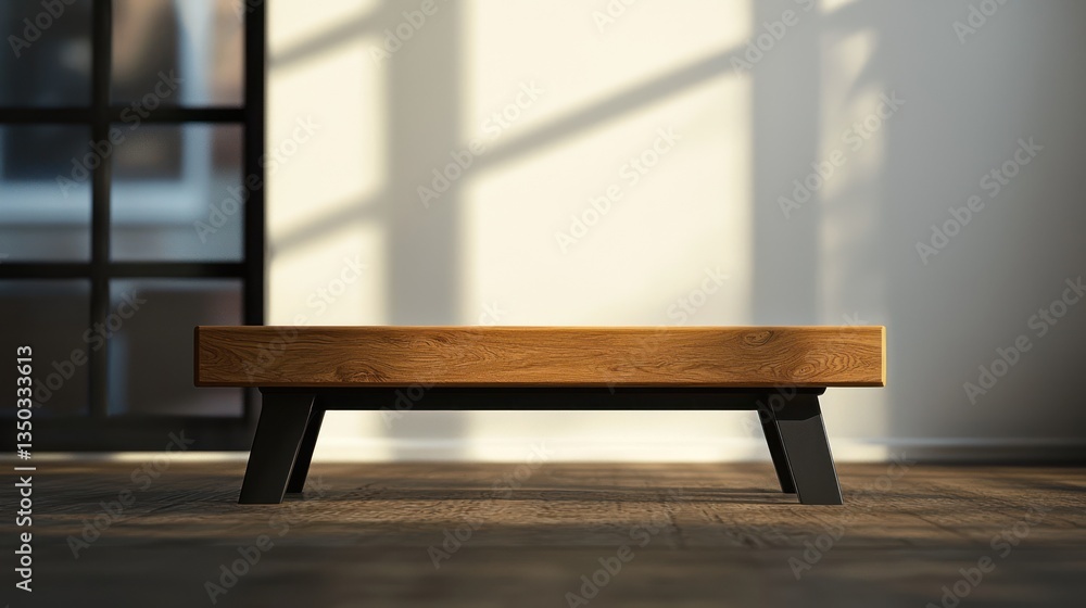 Modern Minimalist Wooden Coffee Table in Sunlit Room Modern Minimalist Wooden Coffee Table in Sunlit Room