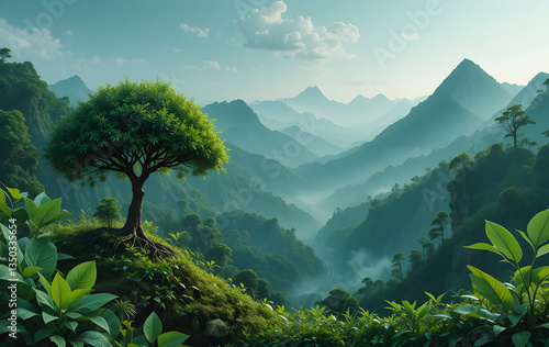 Banner con concepto de ecología y medio ambiente con espacio para texto. Generado por IA.
