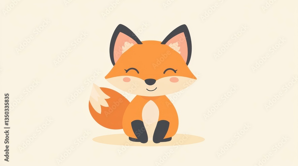 Fototapeta premium Adorable kawaii fox cartoon, featuring vibrant colors and playful textures for a charming, modern illustration.