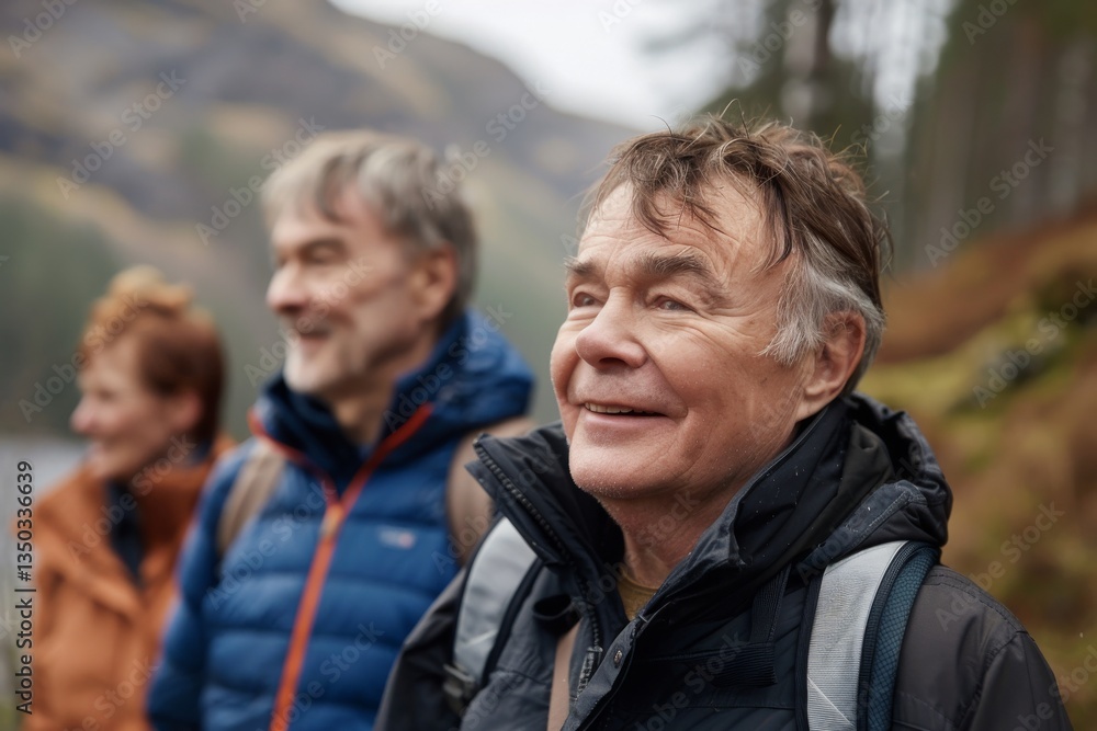 Portrait of senior couple hiking in the mountains. Focus on man Portrait of senior couple hiking in the mountains. Focus on man