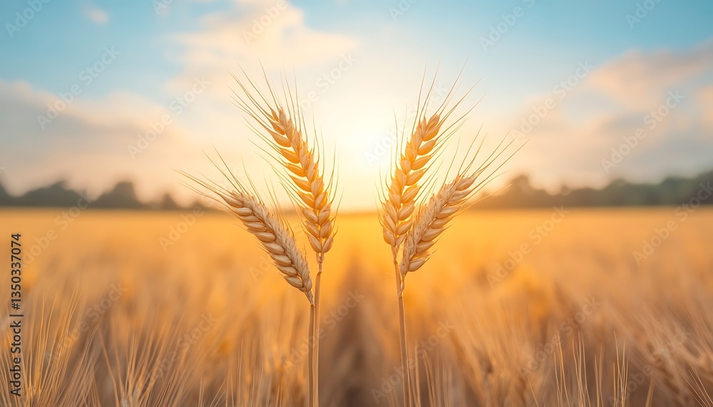 Fototapeta premium Golden Wheat Sunset Field. (3)