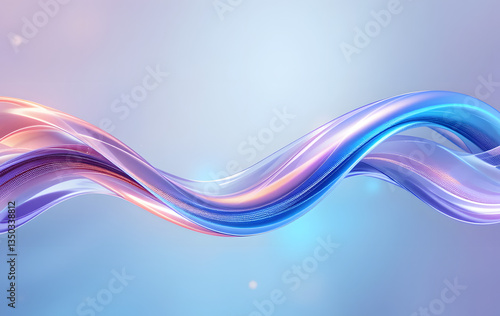 Abstract 3d background wallpaper with liquid glass holographic transparent curve wave ribbon lines render. Dynamic digital tech banner, color light iridescent gradient tape pattern. 3D illustration