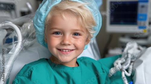 Wallpaper Mural Child patient smiling in surgical attire Torontodigital.ca
