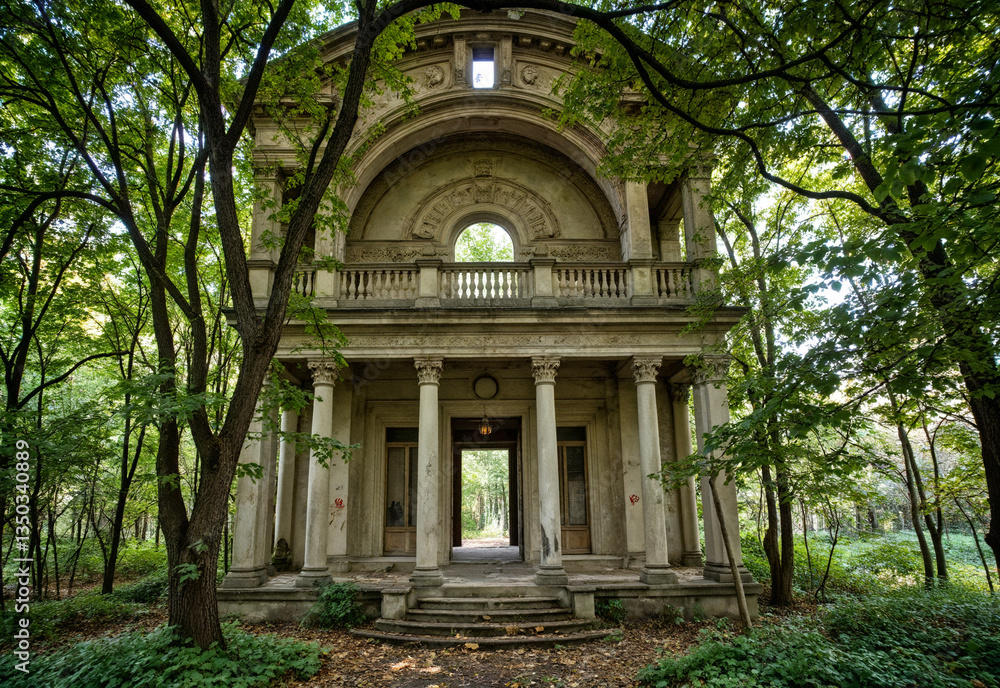 Naklejka premium Silent Collapse – Abandoned Mansion Hidden in the Forest