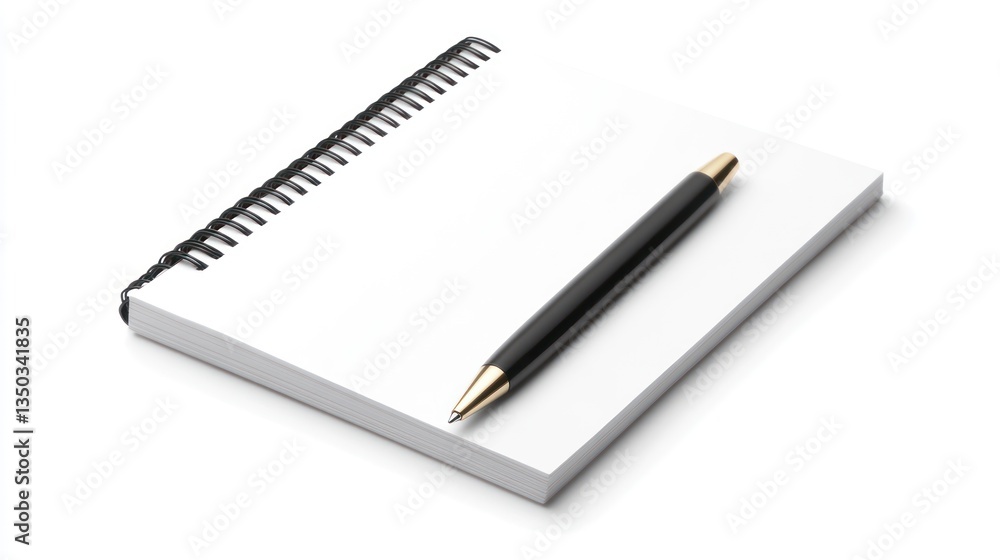 Blank spiral notepad, pen, white Blank spiral notepad, pen, white