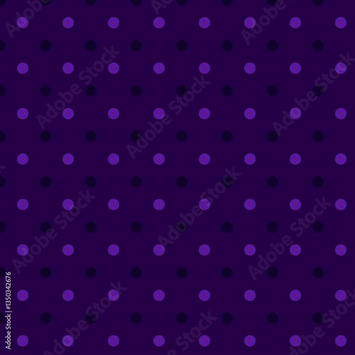 Vibrant purple polka dot pattern on a dark background, seamless design for textiles, wallpapers, artwork, flyers, and decorations.
