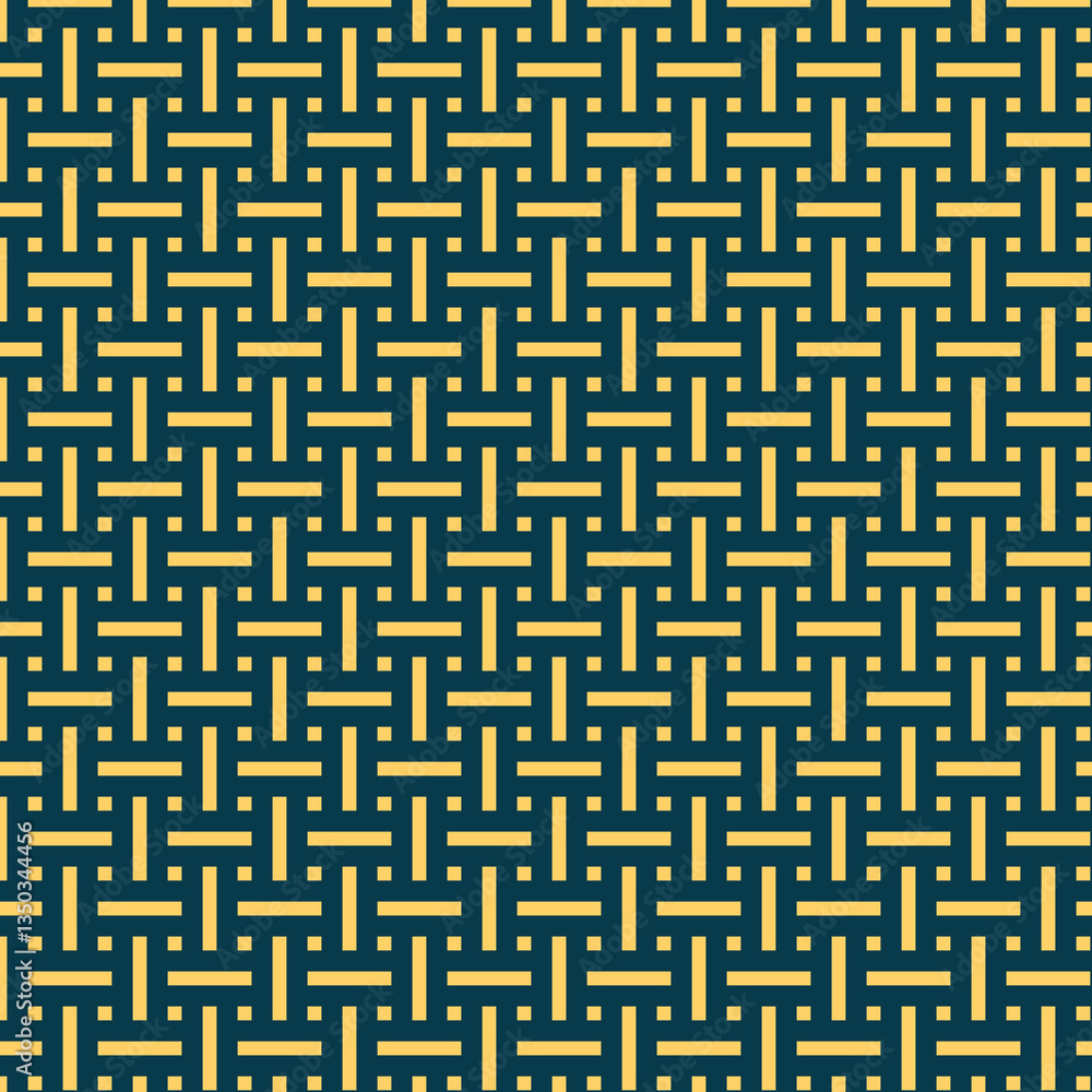 Geometric woven texture pattern in teal and gold. Repetitive grid design for backgrounds, wallpapers, textiles, and decorations. Elegant and modern textile style, classic woven look. Geometric woven texture pattern in teal and gold. Repetitive grid design for backgrounds, wallpapers, textiles, and decorations. Elegant and modern textile style, classic woven look.