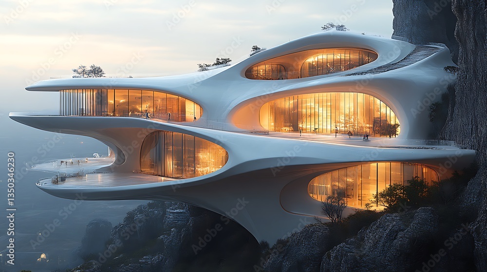 Fototapeta premium Sleek futuristic house blending with nature high resolution hd image