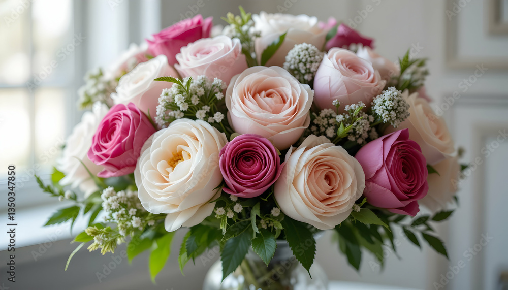 Fototapeta premium Beautiful bouquet of pink and white roses perfect for Mothers Day Valentines Day or a romantic gesture