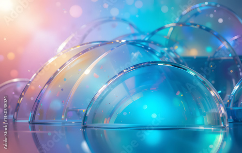 Abstract glass semicircles with Chromatic dispersion effect. 3d render.