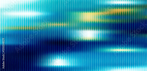 Fractal glass gradient background with vertical lines and flowing wave pattern in blue and yellow tones. Abstract digital texture for design and print. Vector illustration