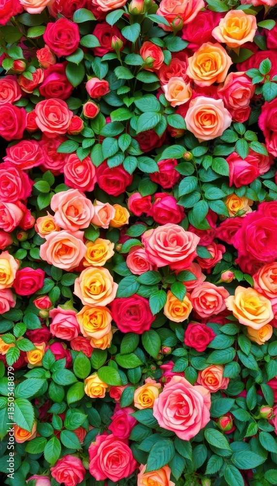 Fototapeta premium Vibrant rose wall, lush blooms, romantic backdrop, wall, romantic