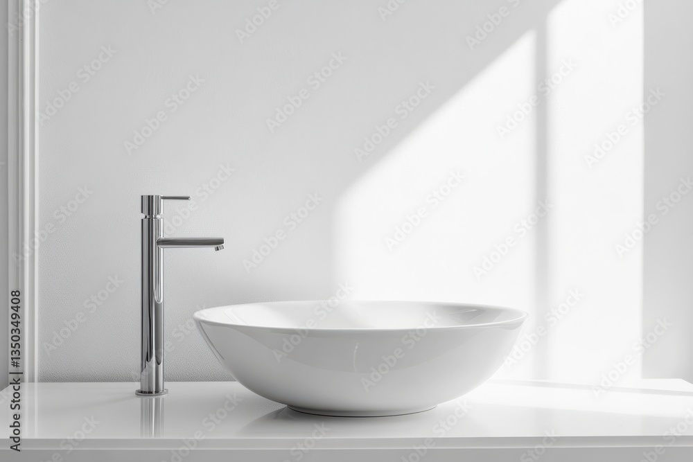 A minimalist bathroom sink with a modern faucet illuminated by natural light creating a clean aesthetic look A minimalist bathroom sink with a modern faucet illuminated by natural light creating a clean aesthetic look