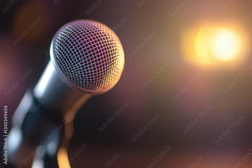 Close-up of a microphone ready for music performance on a white background Close-up of a microphone ready for music performance on a white background