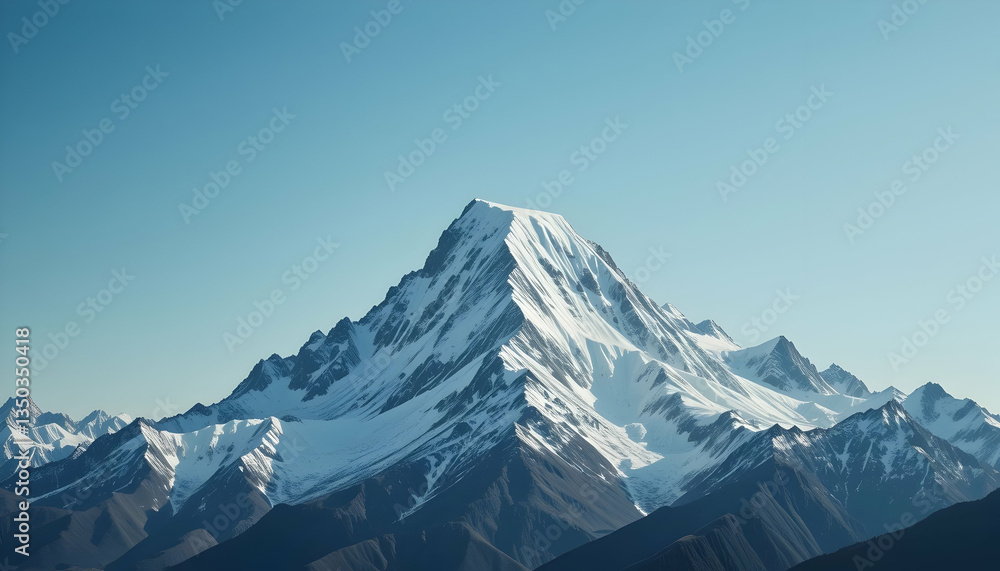 Fototapeta premium Majestic snow capped mountain peak under clear blue sky breathtaking winter landscape nature photography inspiration