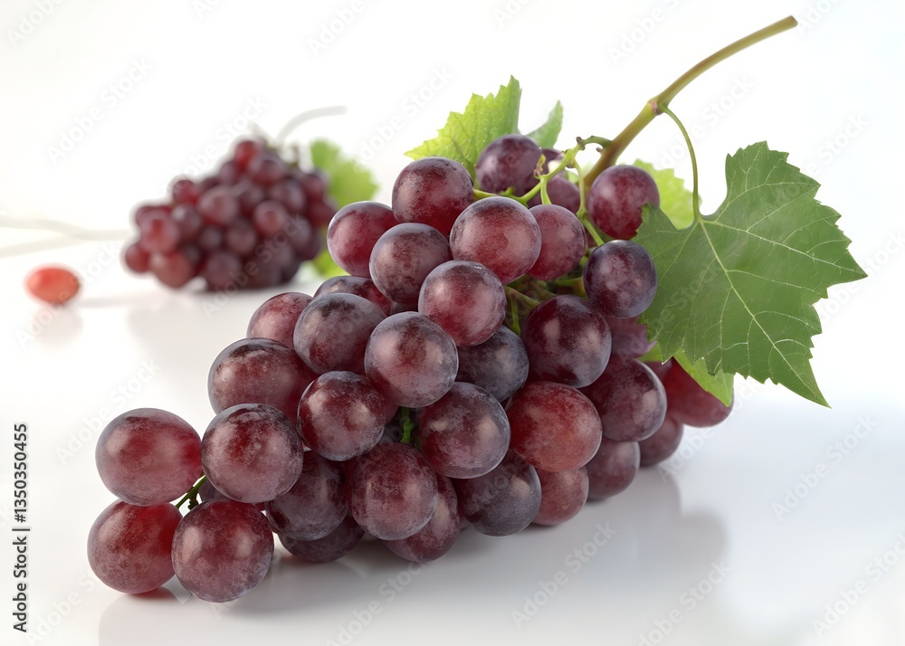 Crimson Grapes: A close-up shot of a cluster of vibrant crimson grapes with verdant leaves, showcasing the succulent texture and rich color, evoking a sense of freshness and natural goodness. Crimson Grapes: A close-up shot of a cluster of vibrant crimson grapes with verdant leaves, showcasing the succulent texture and rich color, evoking a sense of freshness and natural goodness.