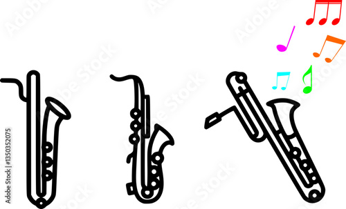 Saxophone Vector Set | Saxophone, Sax, Musical Instrument, Jazz Saxophone, Alto Sax, Tenor Sax, Baritone Sax, Woodwind Instrument, Brass Instrument, Music Clipart, Jazz Music, Music Icon