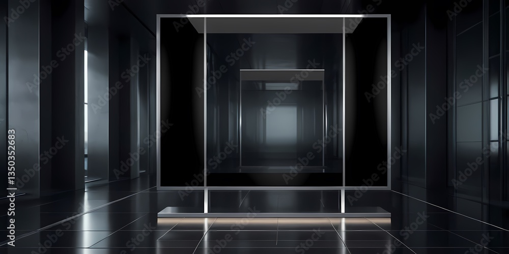 Fototapeta premium Blank advertising billboard mockup in modern glass corridor for branding and marketing