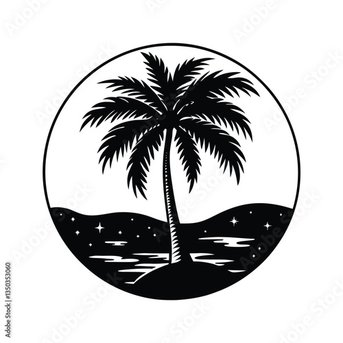  Palm tree vector on circle shape.