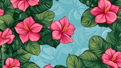 Wallpaper Mural Elegant Seamless Floral Pattern with Pink Flowers and Leaves for Design Projects Torontodigital.ca